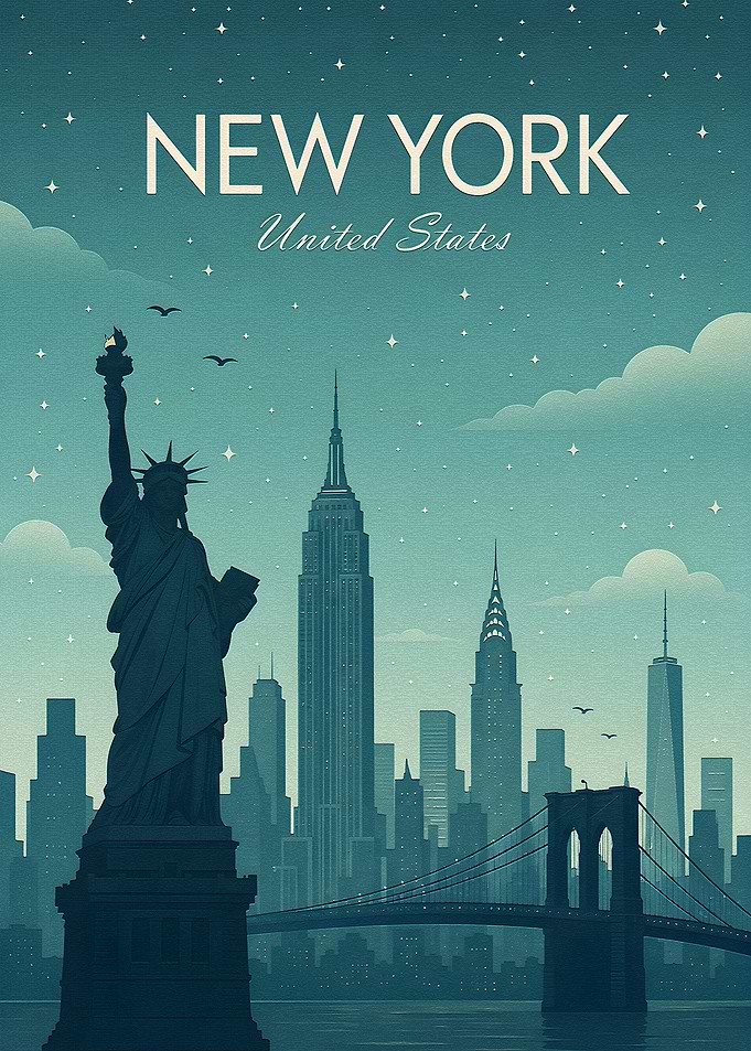 New York City Skyline Vintage Poster