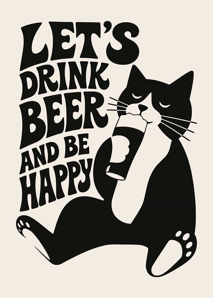 Cat Drinking Beer and Being Happy