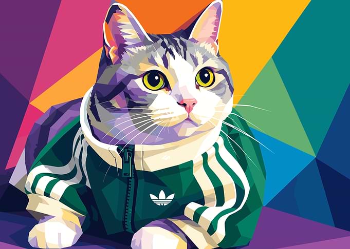 Cat in Adidas Tracksuit Pop Art