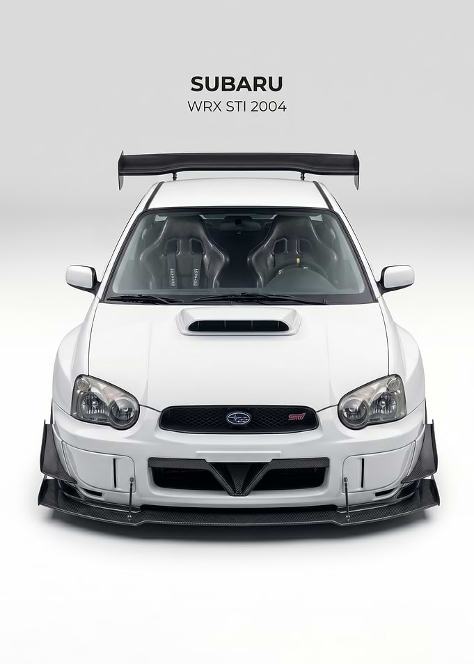 sleek sport White Subaru WRX STI car poster