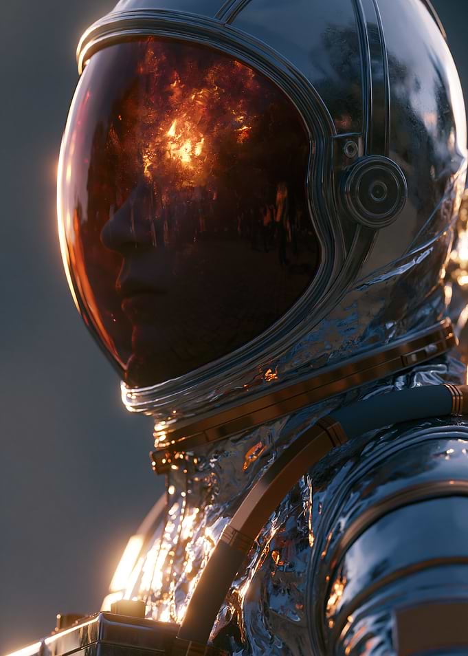 Astronaut with Fiery Reflection