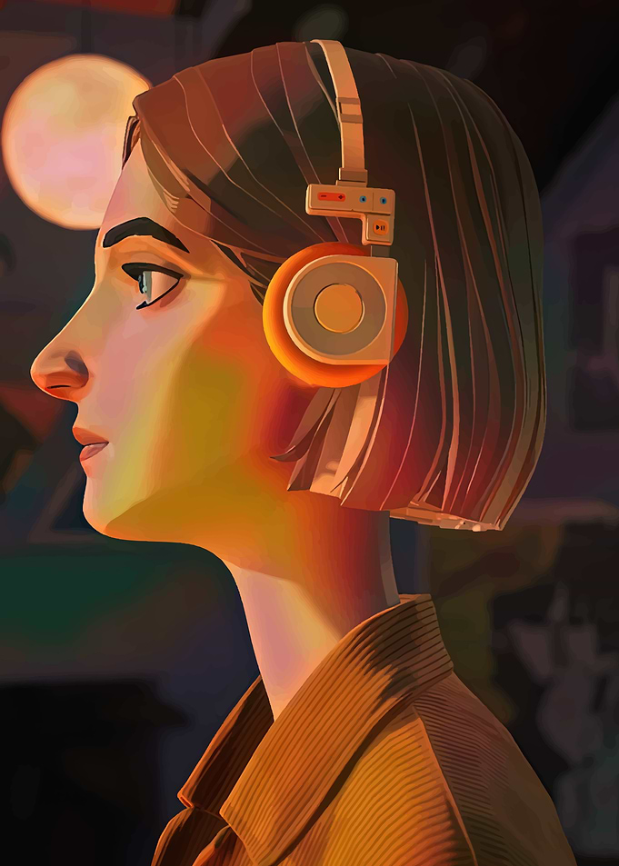 Woman with Headphones Listening to Music