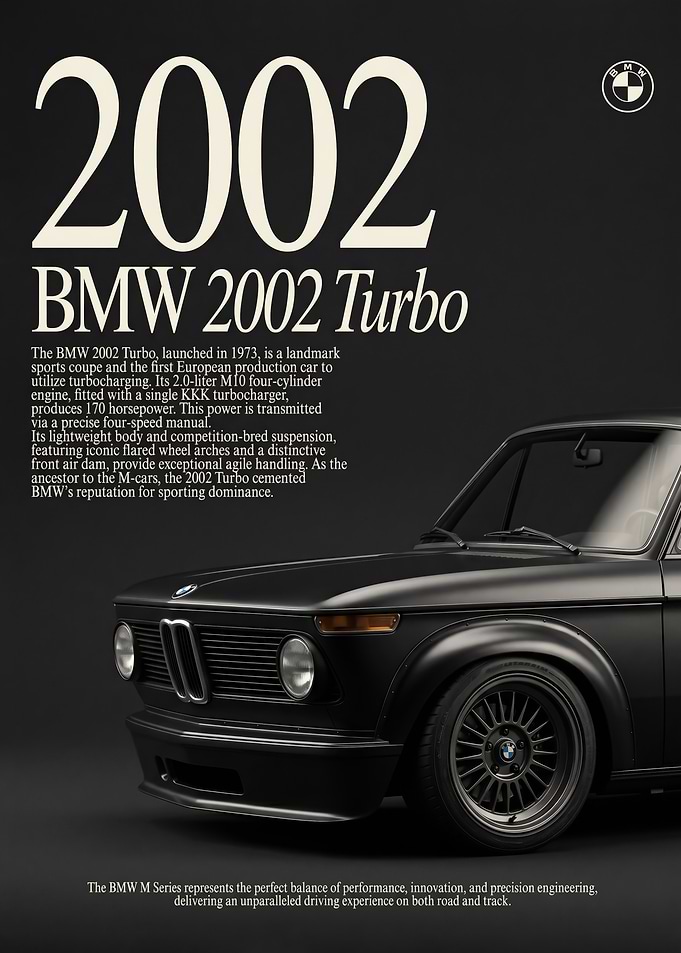 close up sleek black BMW 2002 Turbo Poster