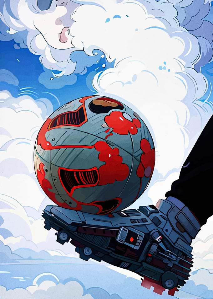 Futuristic Soccer Ball and Shoe