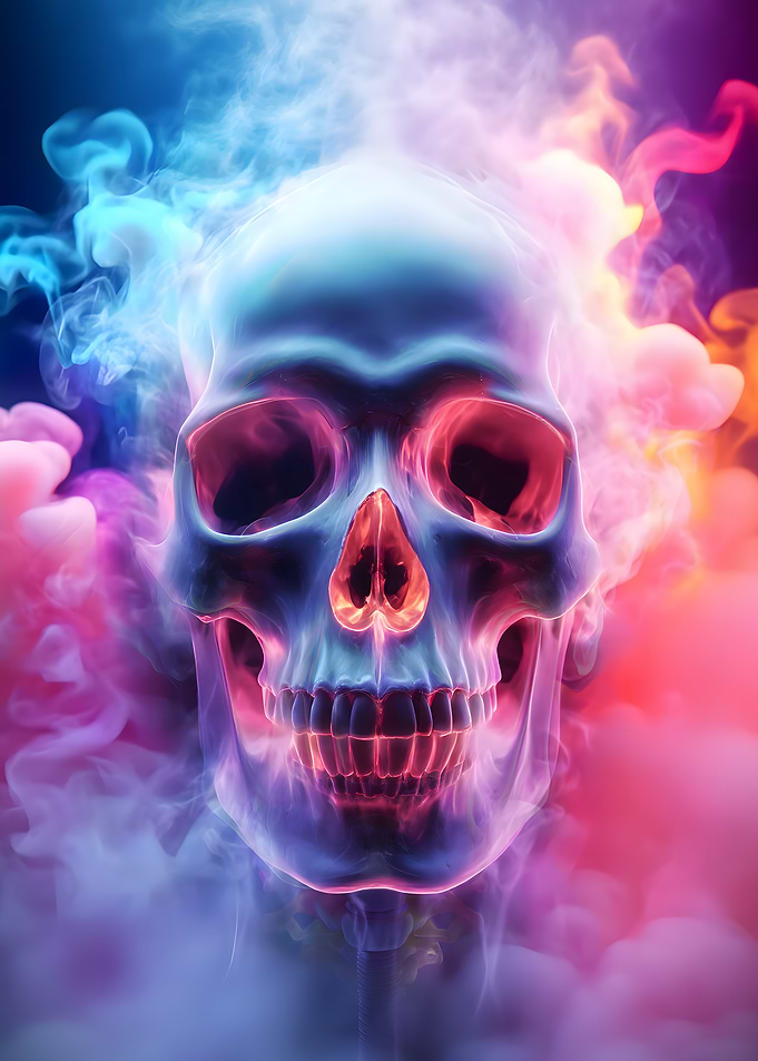 Glowing Skull with Colorful Smoke