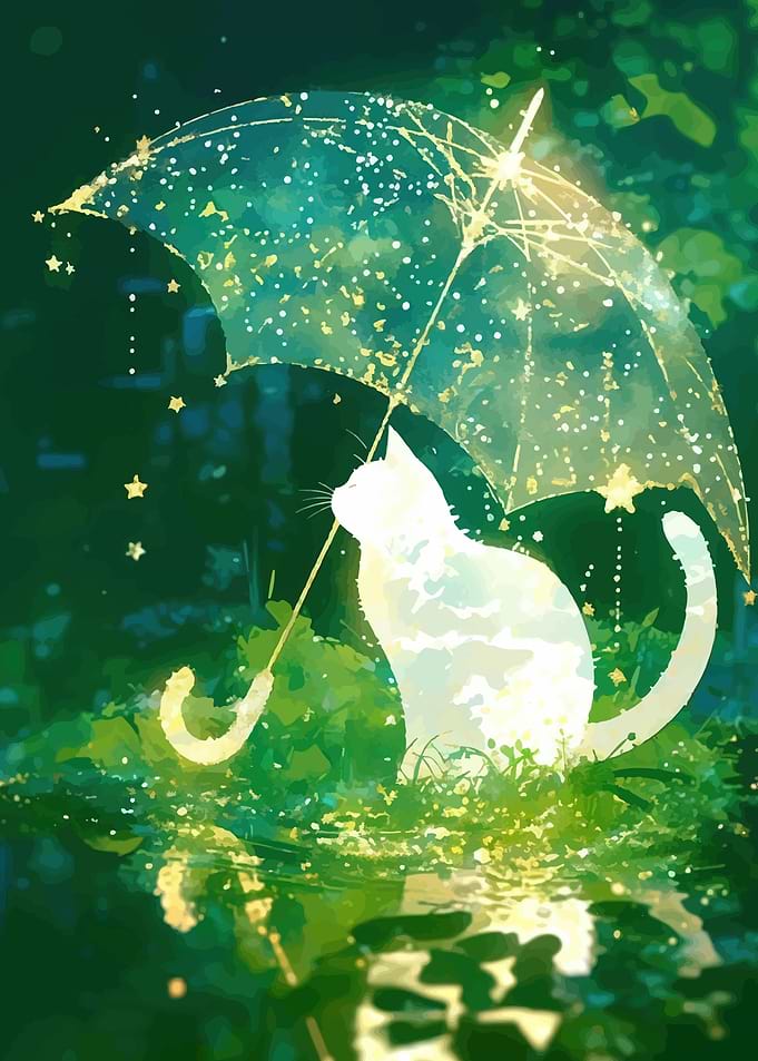 Cat Under a Starry Umbrella