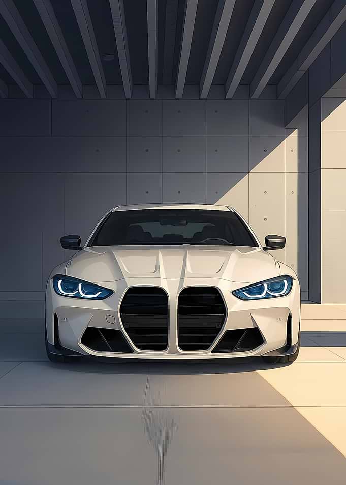 White BMW M4 in Modern Garage