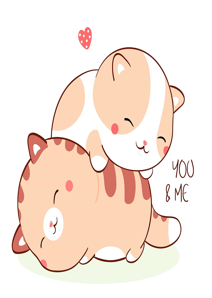 Two Cute Cats with 'You & Me' Text