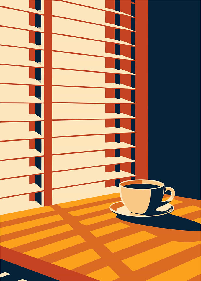 Morning Coffee by the Window – Minimalist Café Interior Illustration