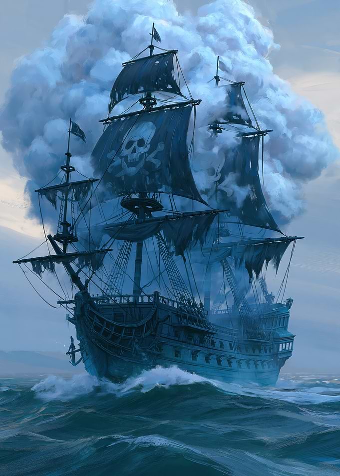 Ghost Pirate Ship in Stormy Seas