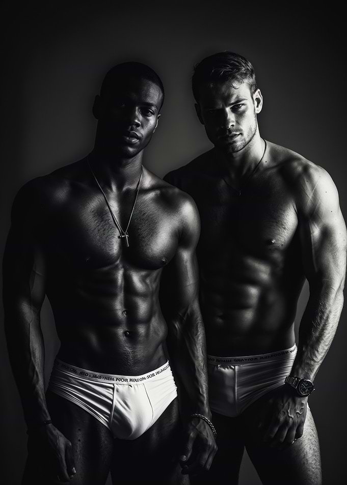 Two Muscular Men Monochrome Portrait