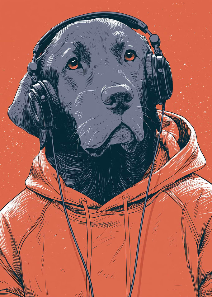 Cool Labrador with Headphones – Music Dog in Hoodie