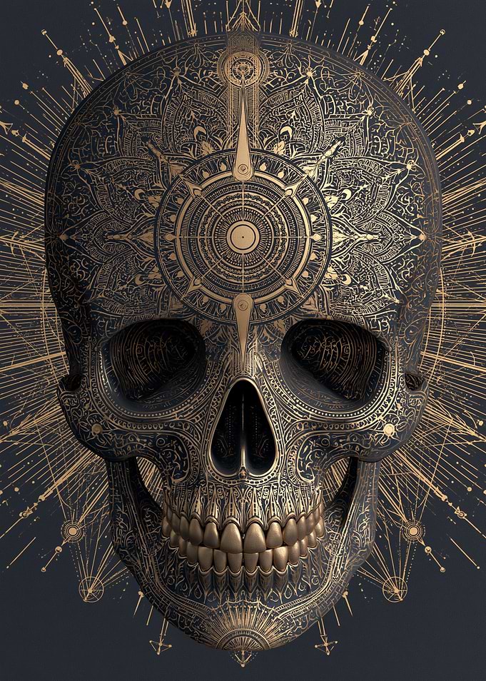Ornate Golden Skull with Cosmic Background