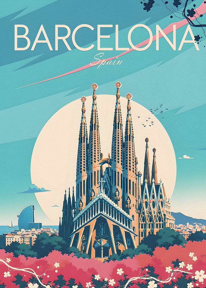 Barcelona Sagrada Familia Vintage Poster