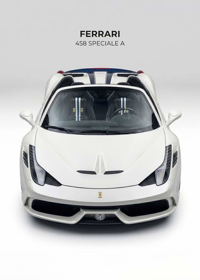 sleek white Ferrari 458 Speciale A Front View poster