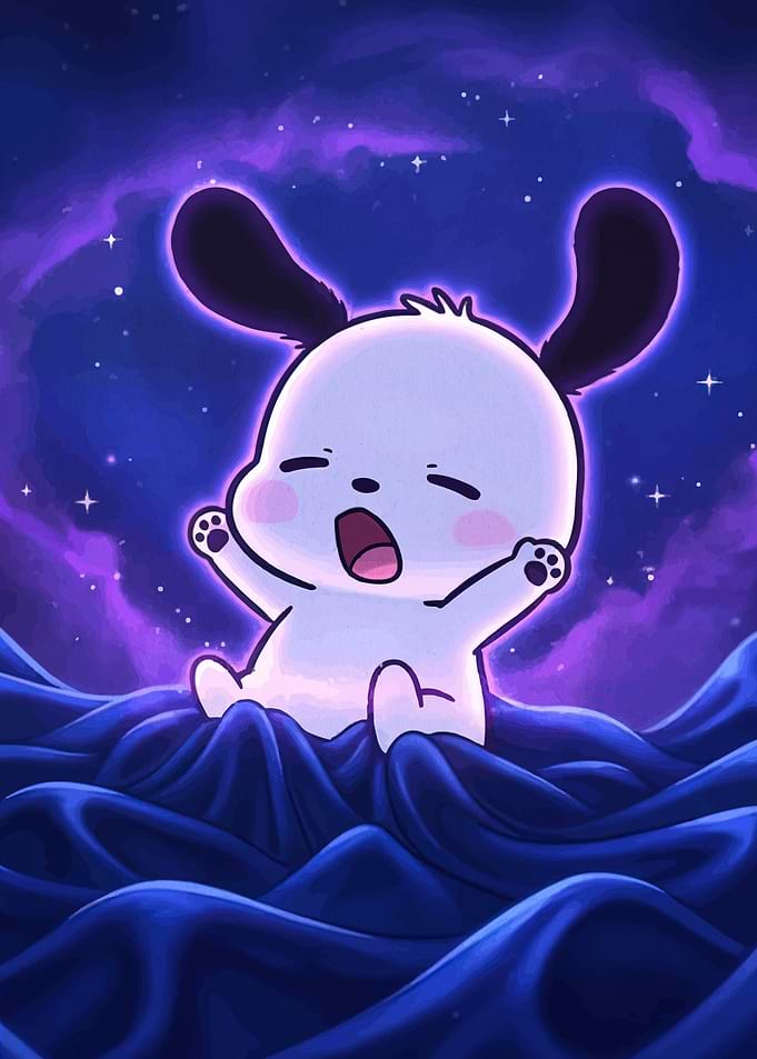 Pochacco Yawning in a Cosmic Dream