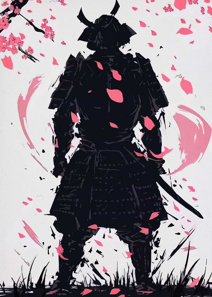 Samurai Warrior with Cherry Blossoms