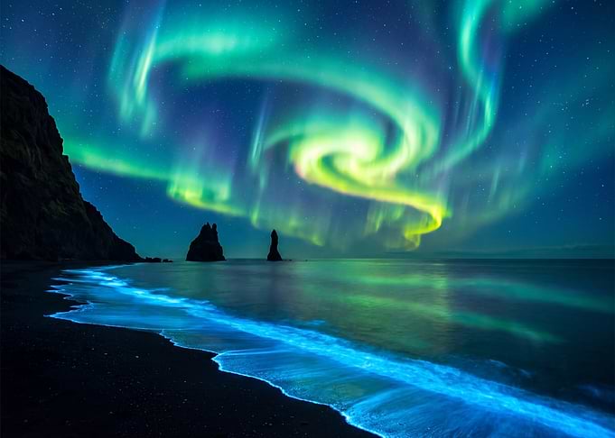 Aurora Borealis over Beach