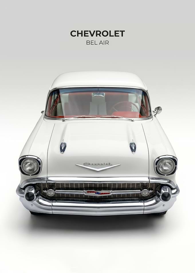 classic old white 1957 Chevrolet Bel Air car poster