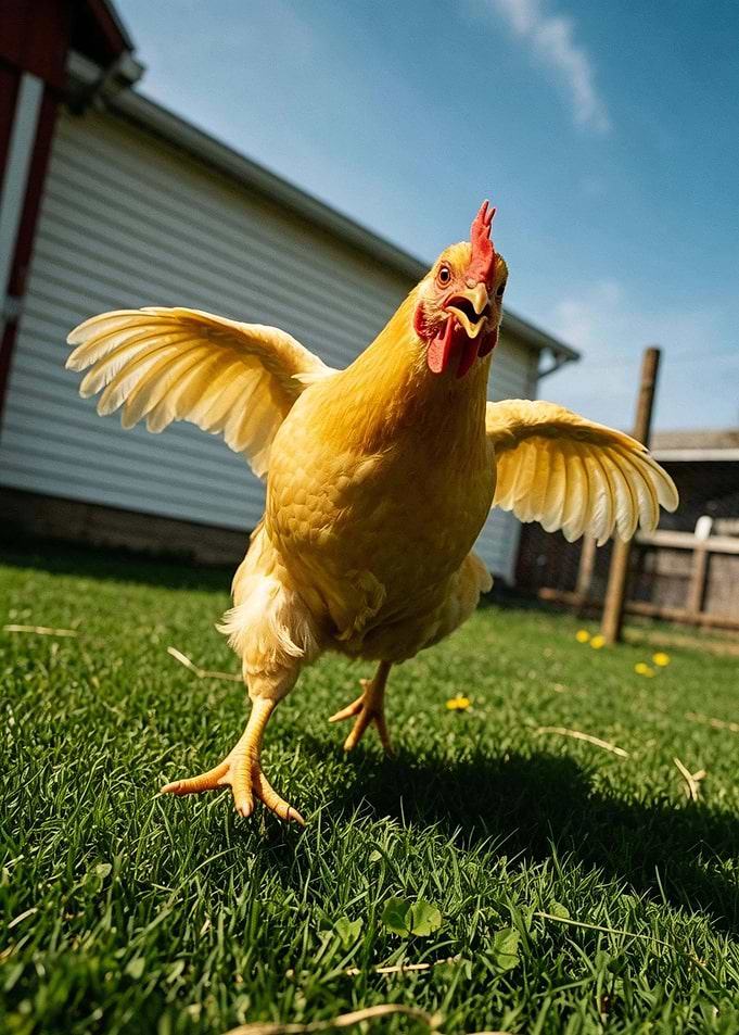 Chicken with wings spread