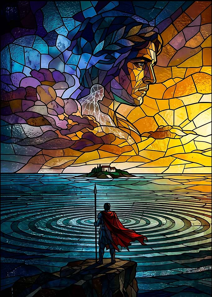 Stained Glass Warrior Facing Island