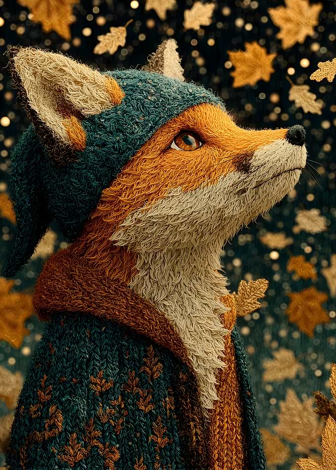 Knitted Fox in Autumn Hat