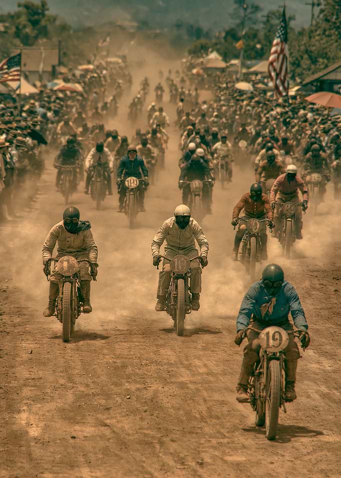 Vintage Motorcycle Race in Dust