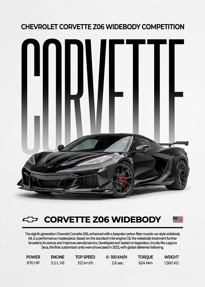 sleek Chevrolet Corvette Z06 Widebody car poster
