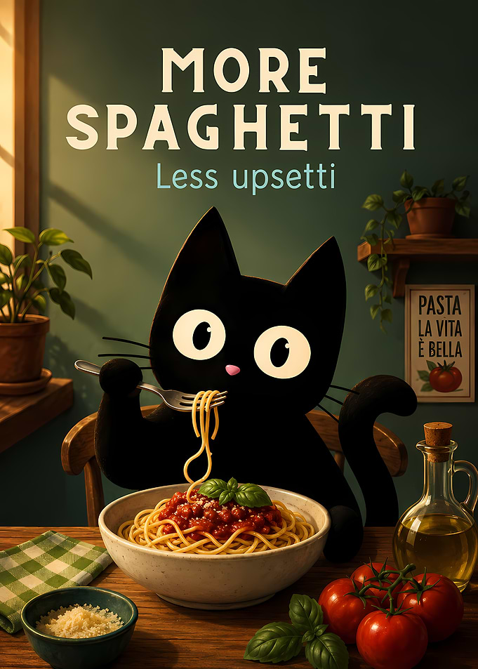 Cute Cat Eating Spaghetti