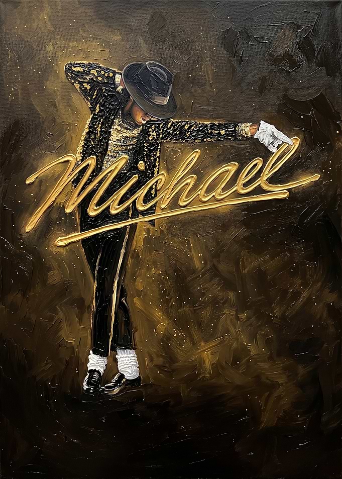 Michael Jackson Painting with Gold Text