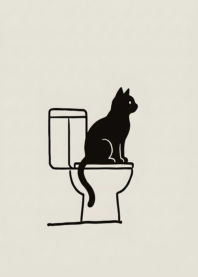 Funny Vintage Welcome To Bathroom Black Cat on Toilet Poster