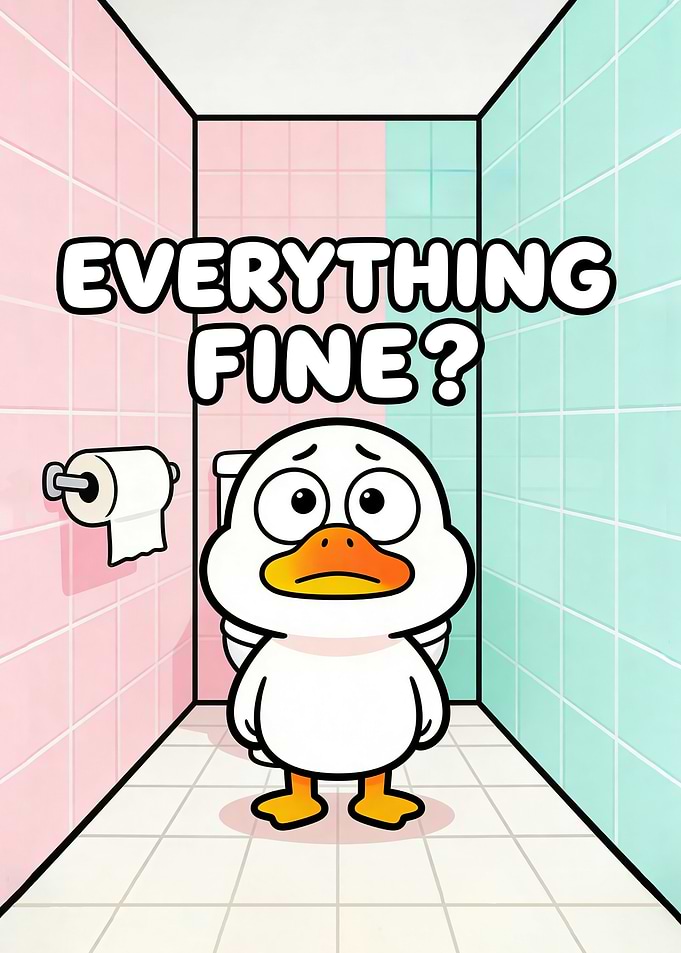Sad Duck in a Bathroom