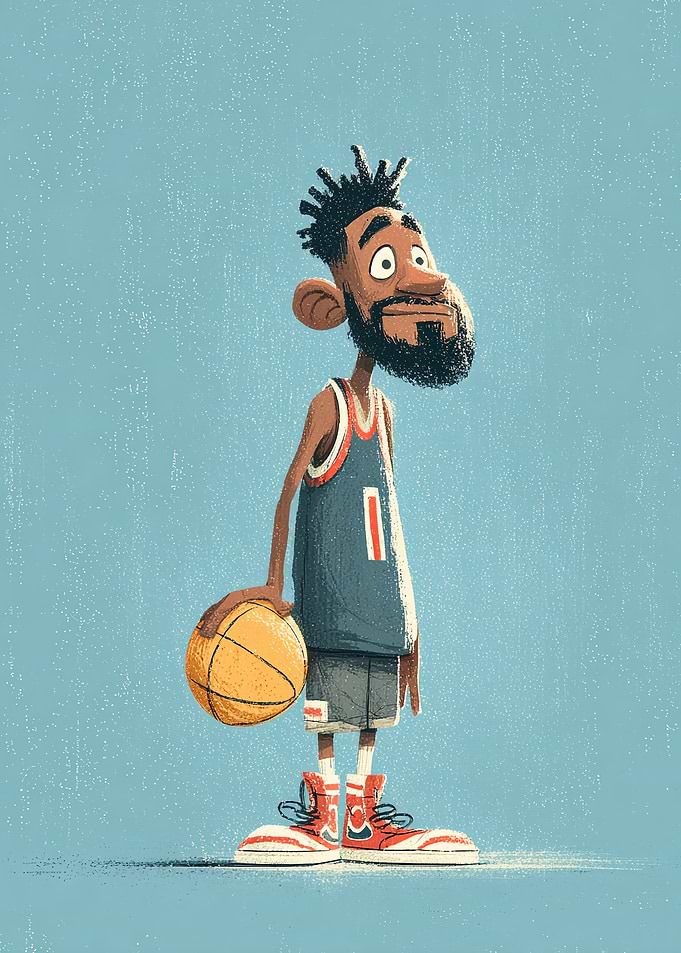 Cartoon Basketball Player with Ball