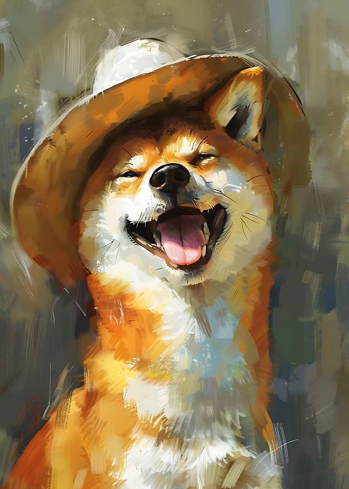 Happy Shiba Inu Dog Wearing a Hat