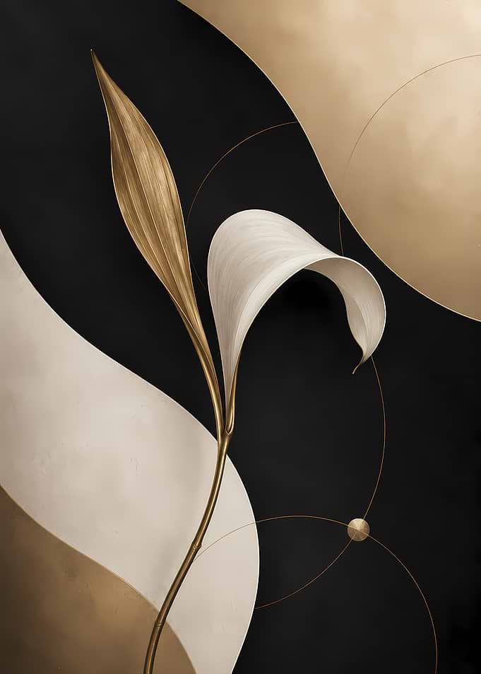 Abstract Floral Art with Gold and Black