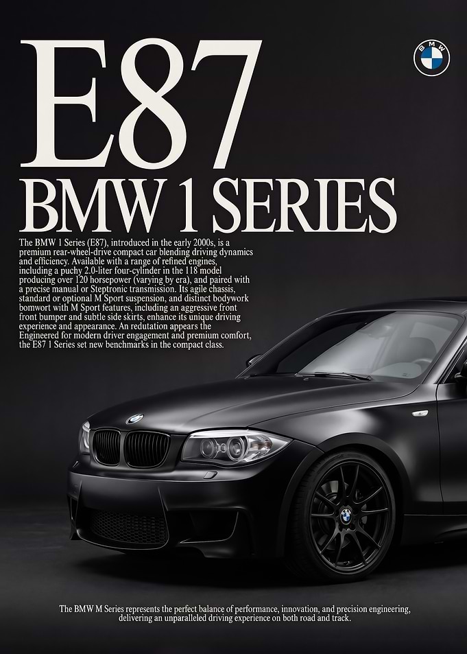 close up black BMW E87 1 Series Car poster
