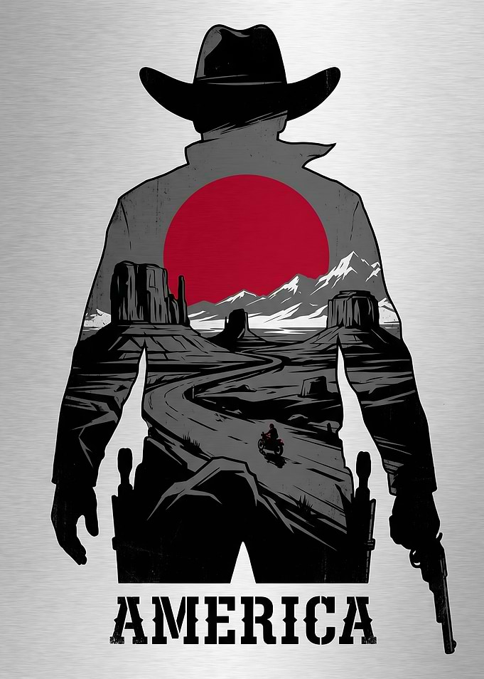 Cowboy Silhouette with Desert Landscape