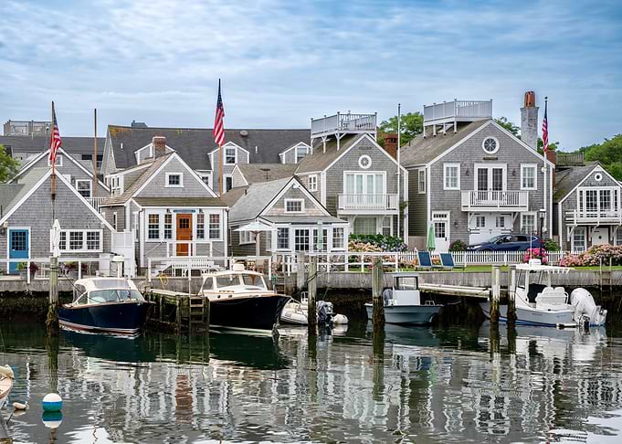 Nantucket Harbor with Boats and Houses