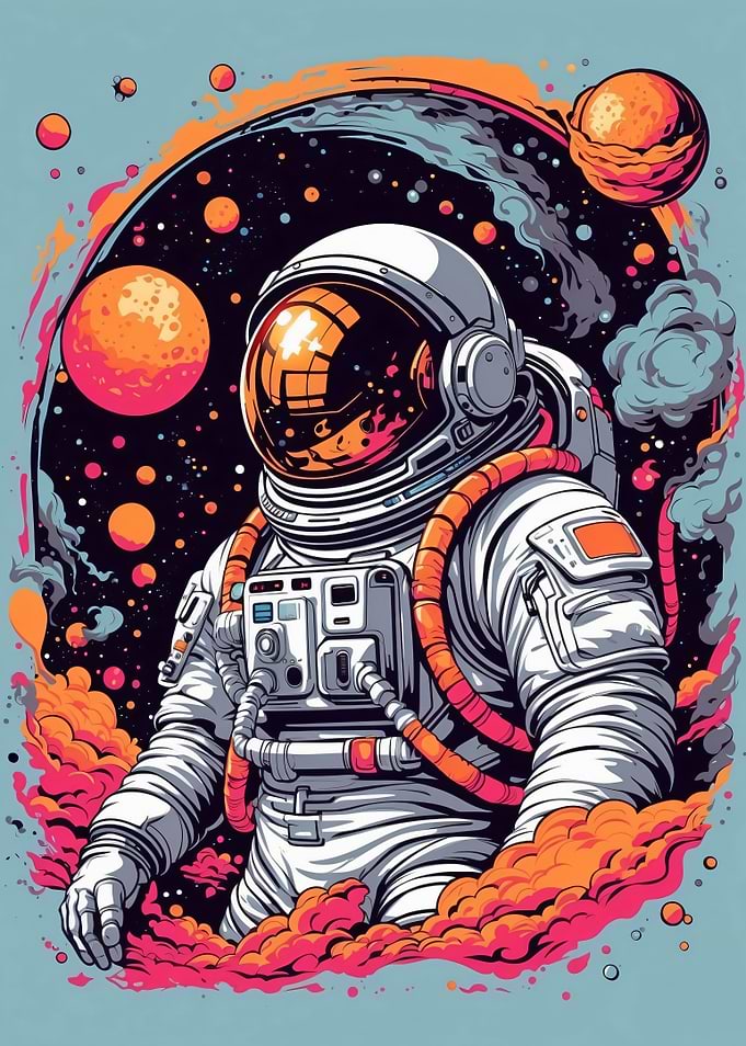 Astronaut in Colorful Space