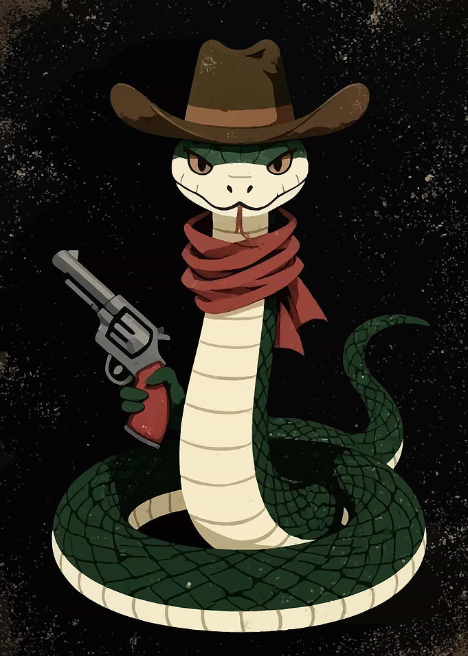 Cowboy Snake with Revolver