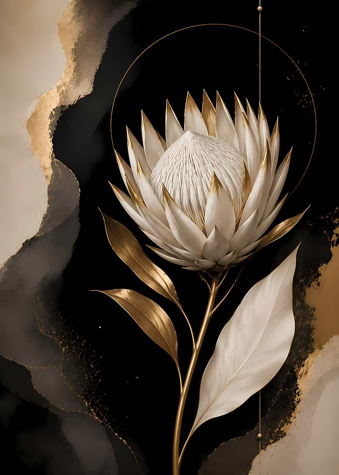 Elegant White Protea with Gold Accents