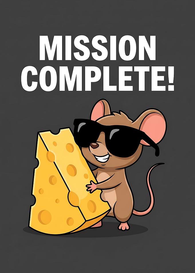 Cartoon Cool Mouse With Cheese Mission Complete Fun Art