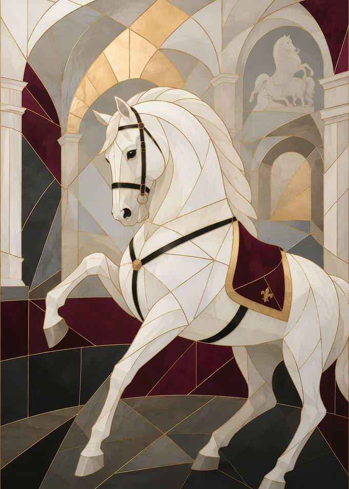 White Horse in Stained Glass Style