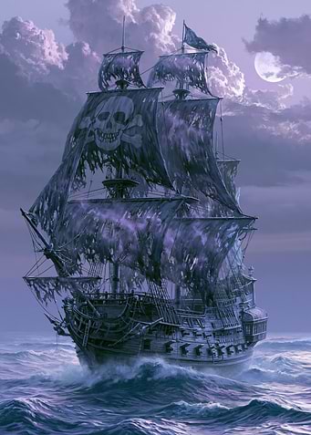 Ghost Pirate Ship in Moonlight