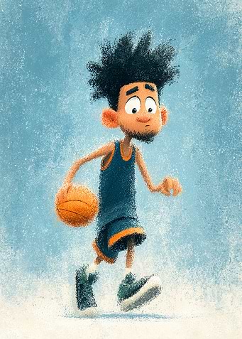 Cartoon Basketball Player Dribbling
