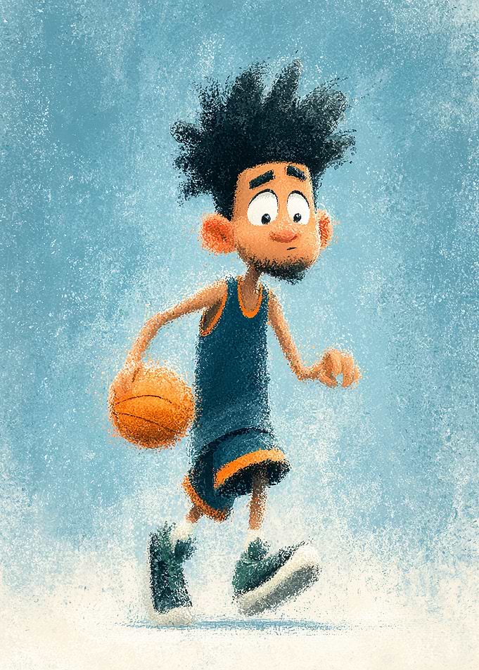 Cartoon Basketball Player Dribbling