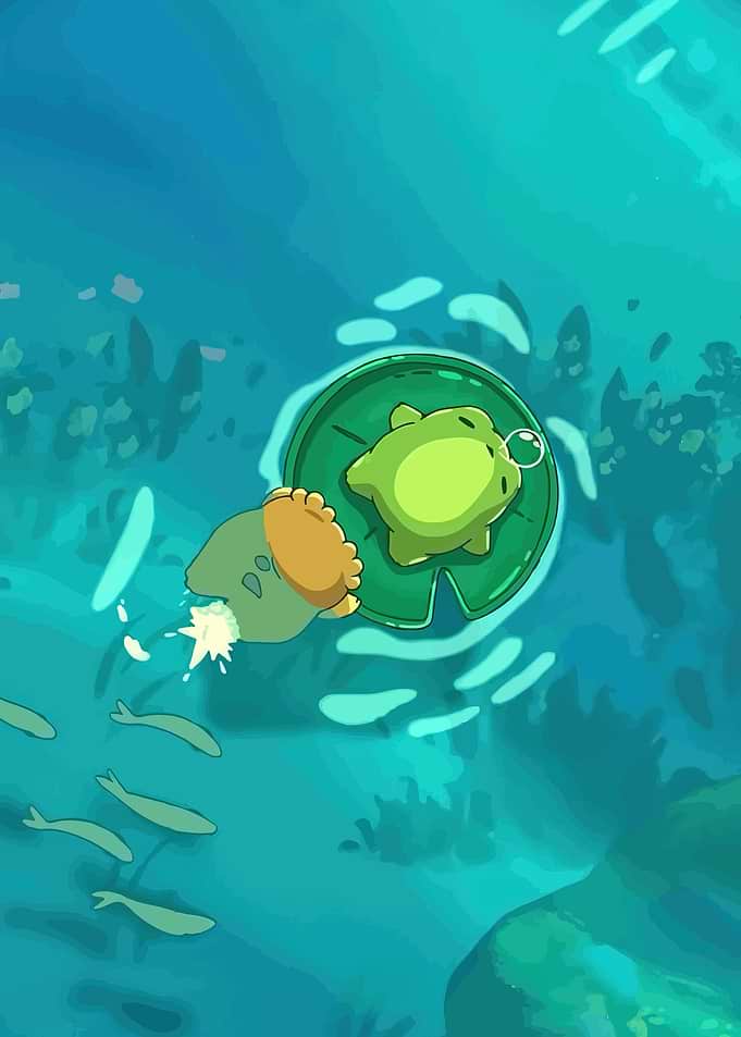 Cute frogs on a lily pad