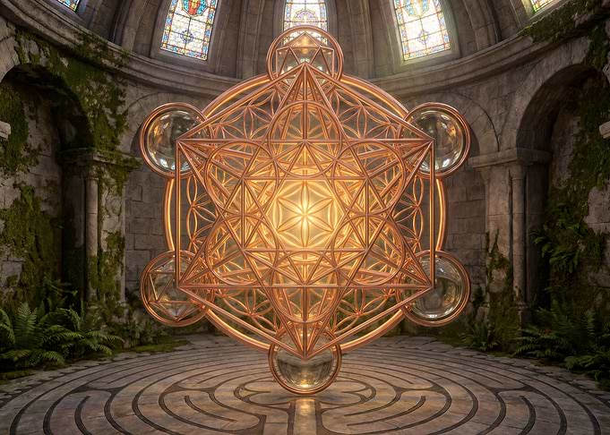 Sacred Geometry Metatron's Cube in Ancient Temple