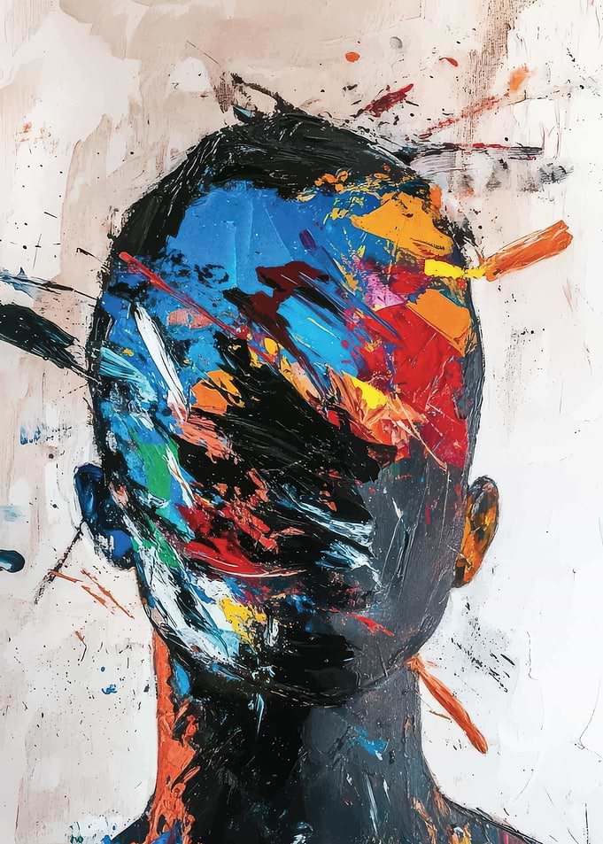 Abstract Portrait with Splattered Paint