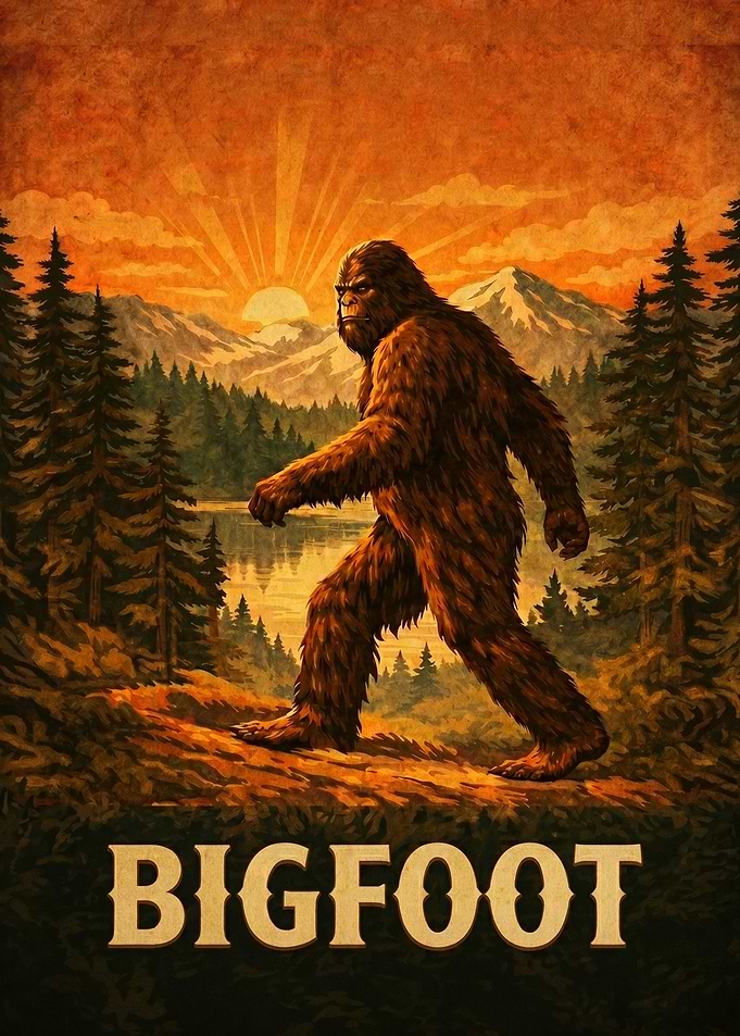 Bigfoot Walking at Sunset